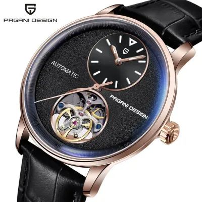 PAGANI DESIGN Men's Balance Wheel Automatic Leather Watch